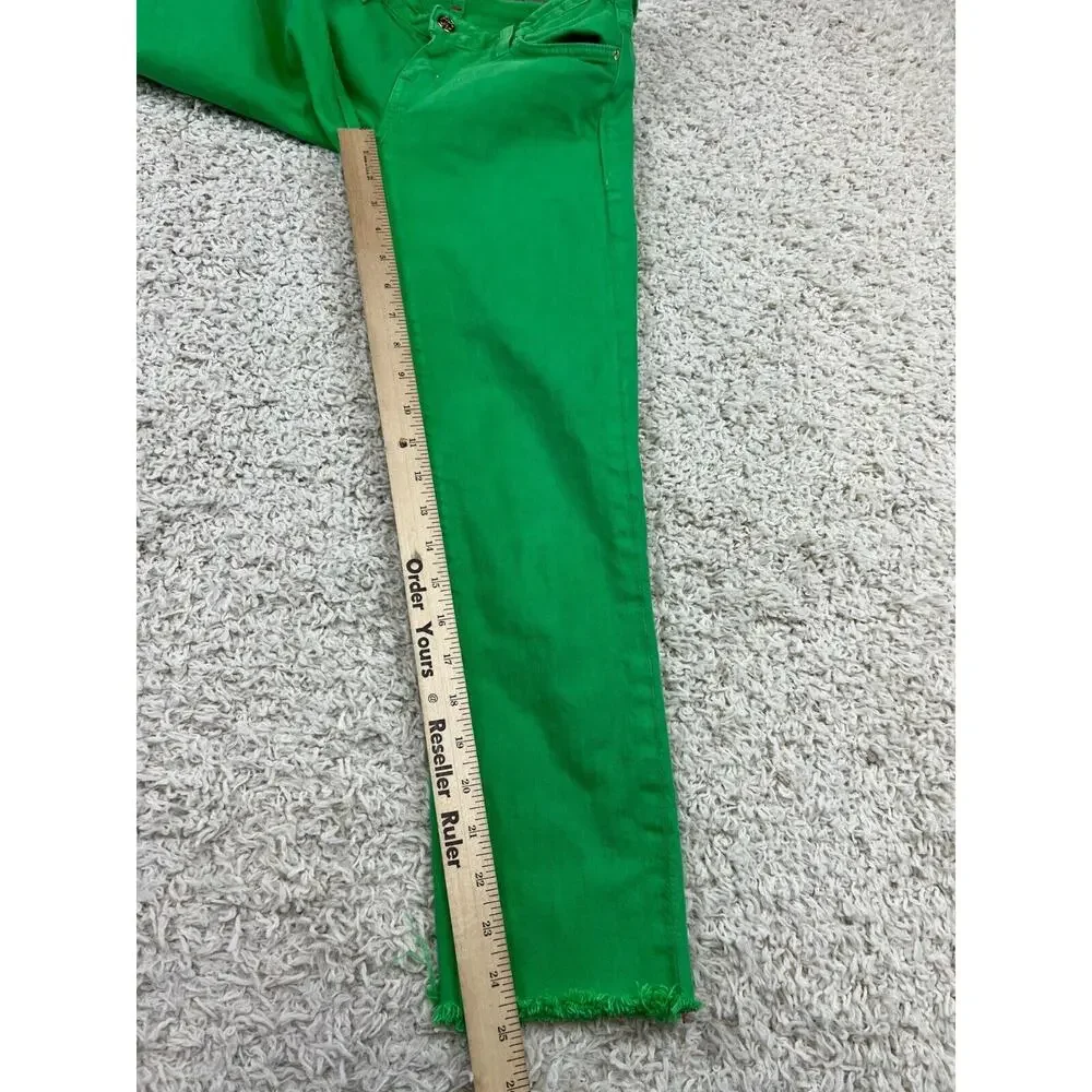 Kate Spade Broome St Jeans, Sz 24 Green Denim Skinny Raw Hem EUC